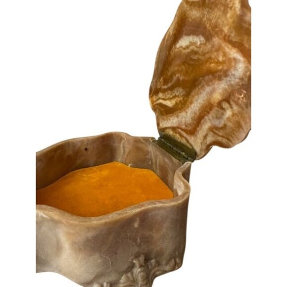 Vintage Carved Incolay Stone Pink Jewelry Trinket Box with Velvet Lining - Picture 6 of 7